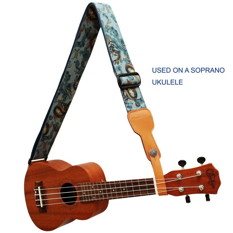 MUSIC FIRST Original Design, 2 inch width (5cm), Ukiyoe Style â€œThe Dragon Kingâ€ Soft Muslin & Genuine Leather Delux Guitar Strap,Electric Guitar Straps - Image 5